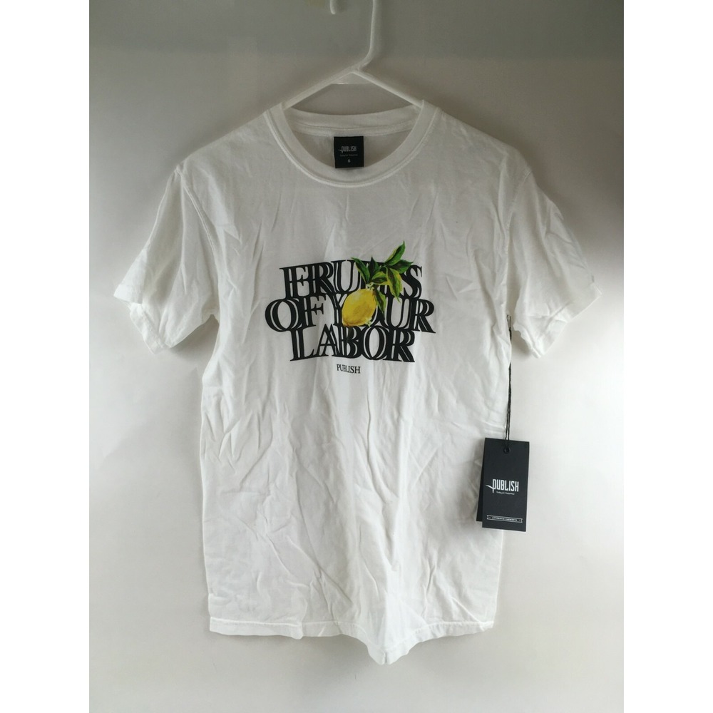 Publish T-Shirt Men's Size Small White Short Sleeve "Fruits of Your Labor" Tee